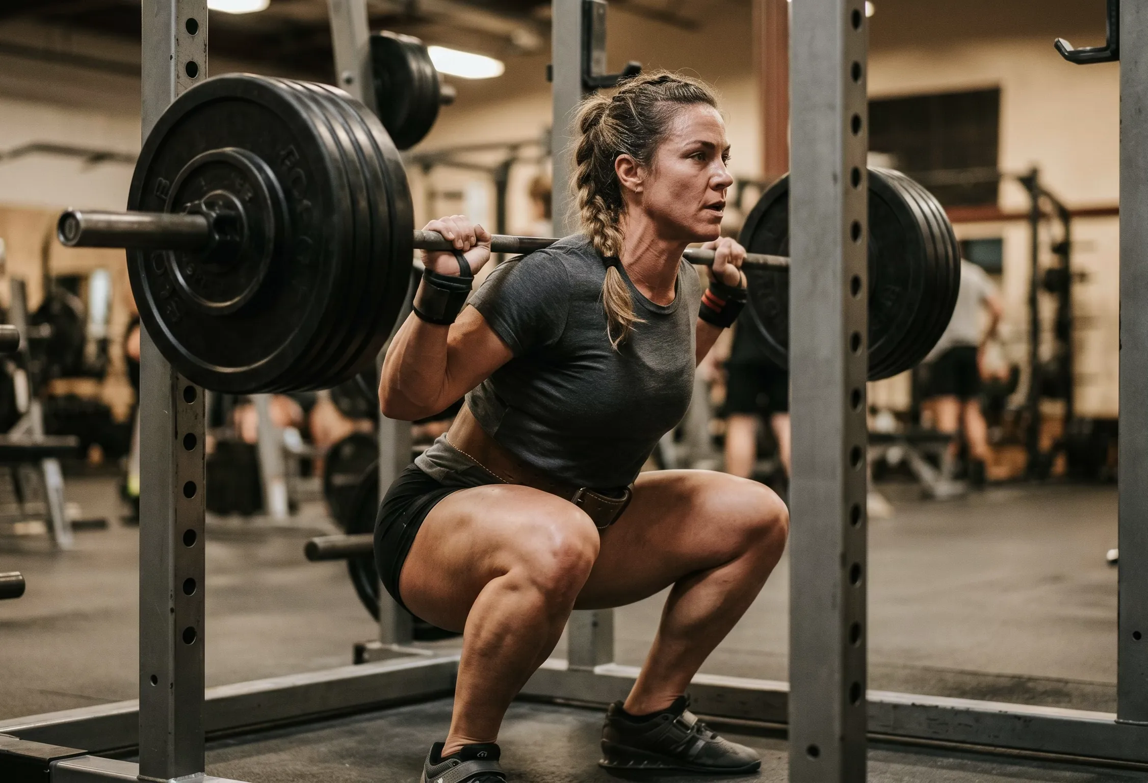 Erfahrene Athletin beim Squat-Training mit MaGymus Workout Tracker