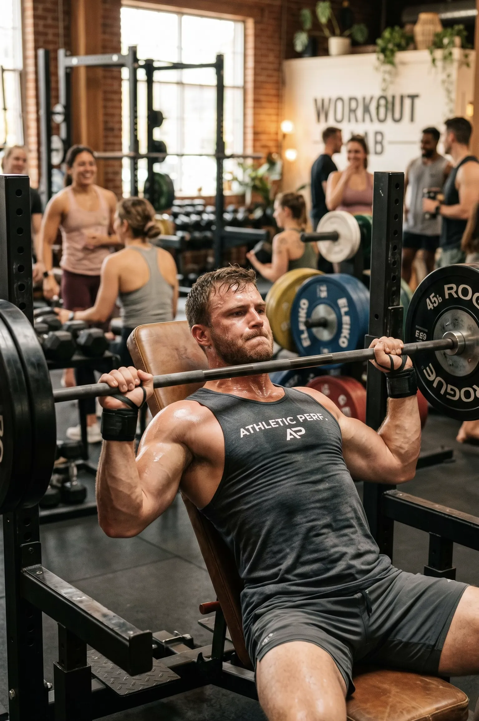 Athlet beim Schrägbankdrücken – Krafttraining mit App-Tracking